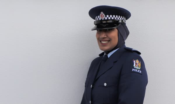 Constable Zeena Ali wearing her uniform hijab.