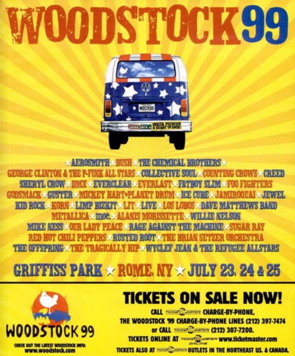 Poster and lineup for Woodstock '99
