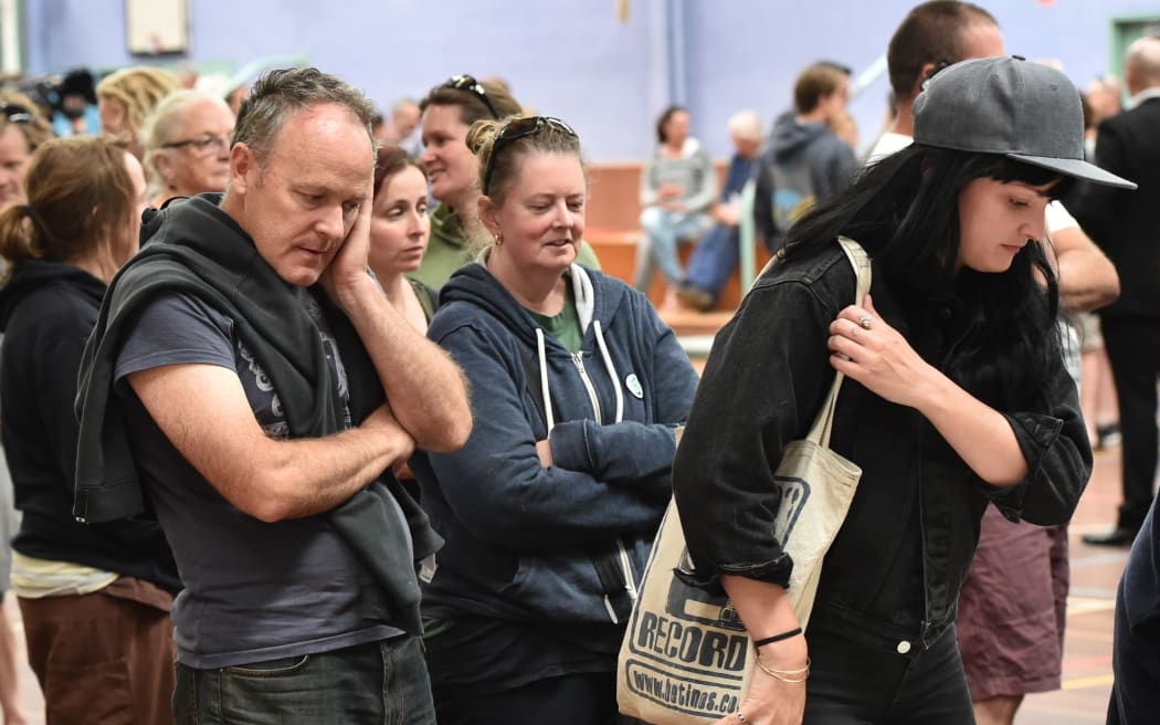 Residents of the evacuated towns of Wye River and Separation Creek at a Relief Centre in Apollo Bay.
