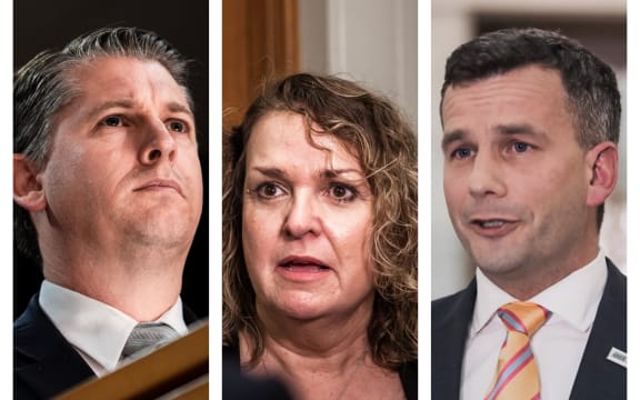 Labour MPs Michael Wood (L) and Jan Tinetti (C) and ACT leader David Seymour (R).