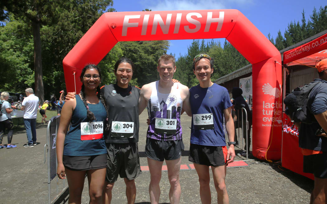 The 21km winner at the Aotearoa Afghanistan Marathon, Johan Kvasnicka, with his friends, who also joined the run.