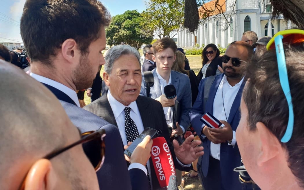 NZ First leader Winston Peters speaks to media at Rātana Pā.
