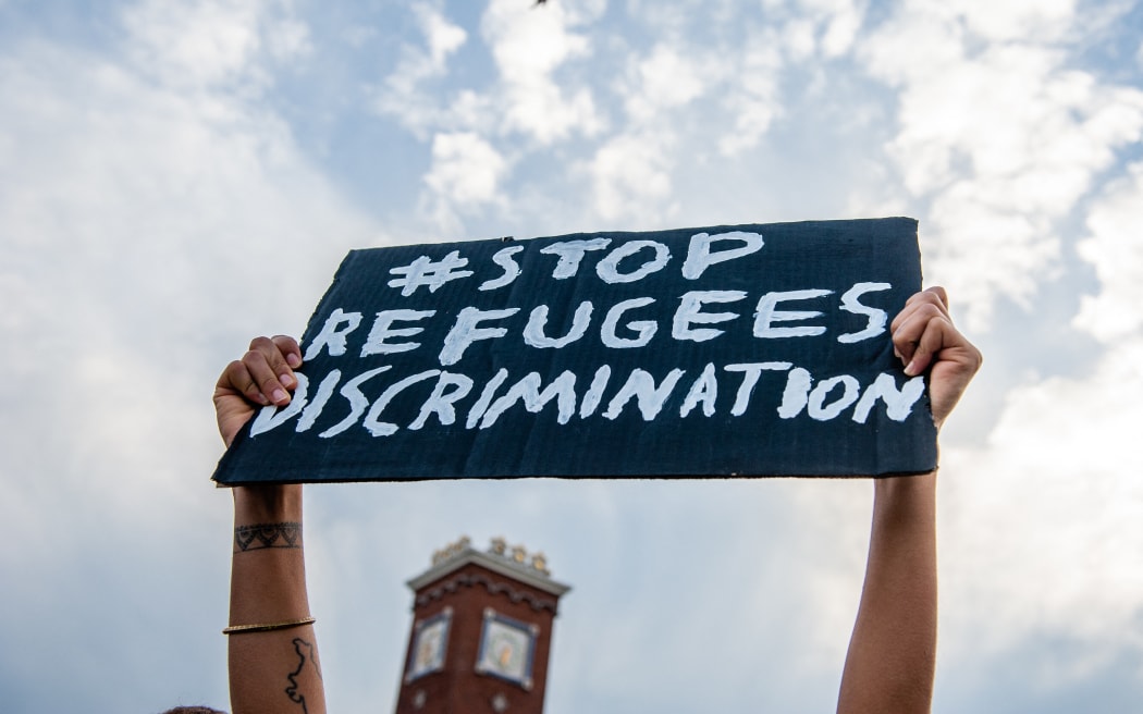 In Netherland's Nijmegen, about 200 people gathered at the central train station to advocate guaranteed asylum for all migrants, asylum seekers, and stateless people, and permanent humane shelter for all, on 13 September, 2022.
