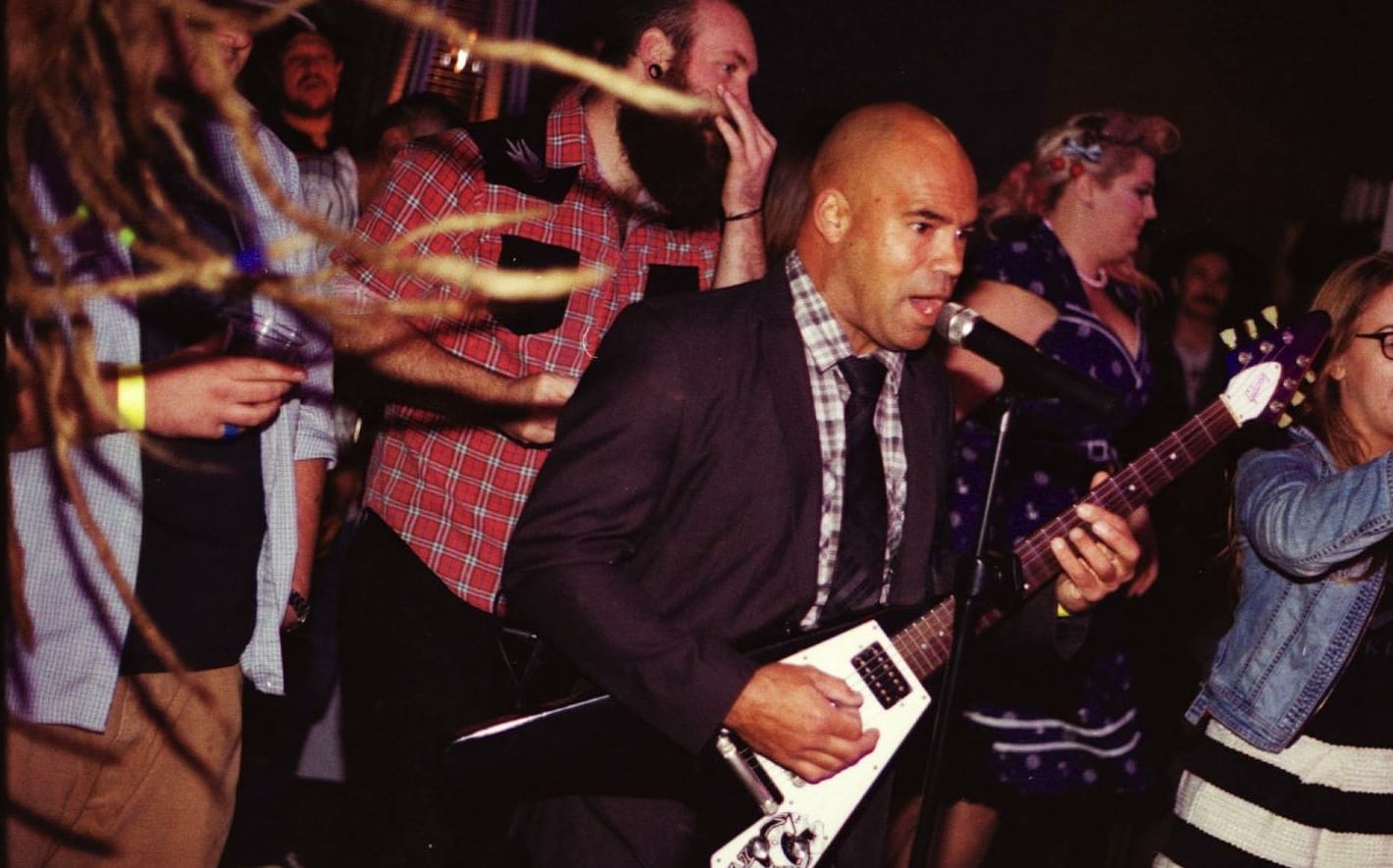 Manuel Springford performing with his band WavePig, who perform some songs in Te Reo