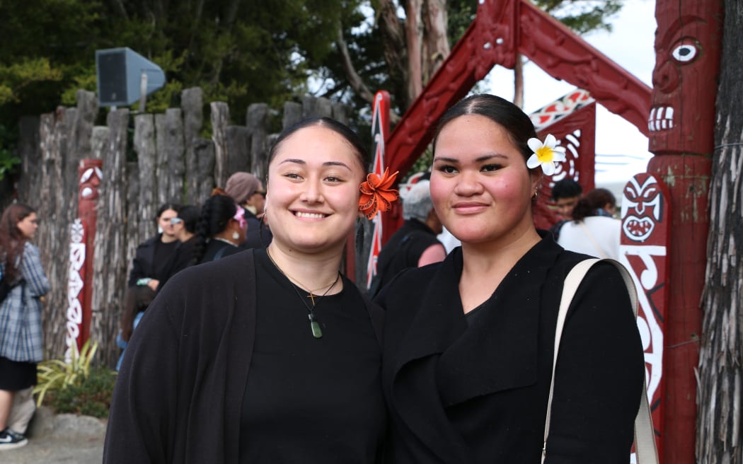 Linzie Mata'afa and Maia Lusia Anitele'a, young Pacific tauira at Koroneihana celebrations 2025.