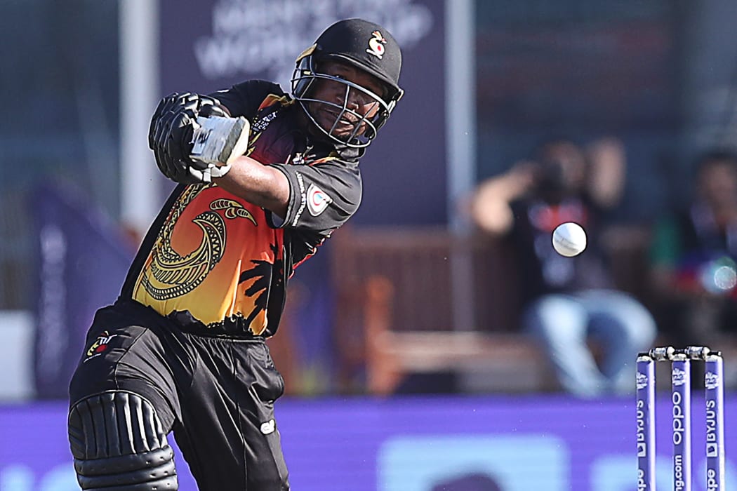 PNG captain Assad Vala plays a shot during the men's Twenty20 World Cup.