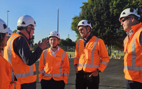 Minister of Transport Simeon Brown visiting the site of William Robert's Road, the latest completion in the Eastern Busway project.