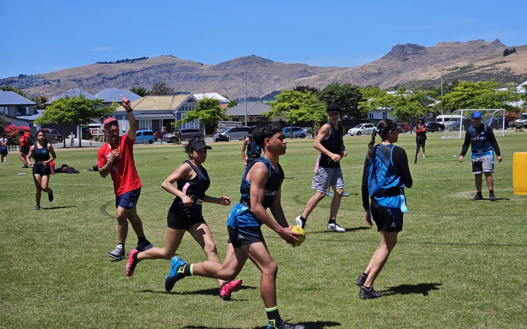 Rangatahi play Kī ō Rahi at Lancaster Park in Christchurch on Tuesday December 10 2024.