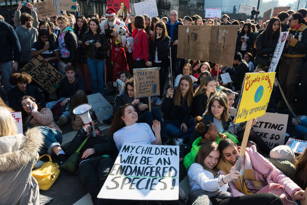 Students on strike in London over climate change.