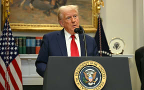 US President Donald Trump speaks in the Roosevelt Room at the White House on January 21, 2025, in Washington, DC.