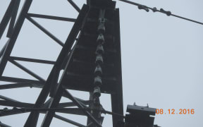 Three transmission towers have a number of their glass insulators damaged.