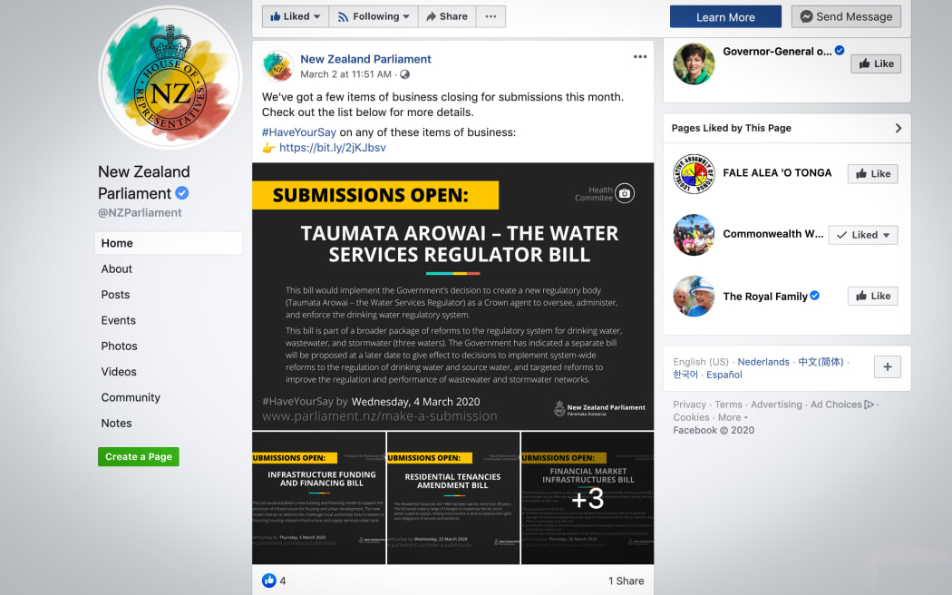 Parliamentary social media channels often call for people to submit their views on bills before select committees