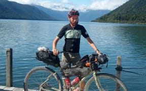 Michael Dann at Lake Rotoroa. Mr Dann just completed Tour Aotearoa, a bike tour that travels the full length of New Zealand.
