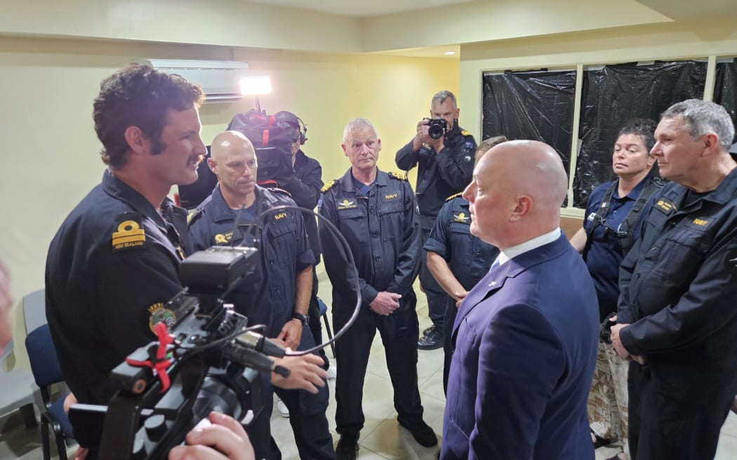 Prime Minister Christopher Luxon meeting with the Manawanui response team from Operation Resolution in Samoa on 23 October 2024.