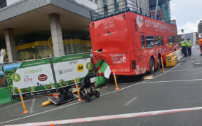 The aftermath of the bus crash on Victoria Street on Monday.