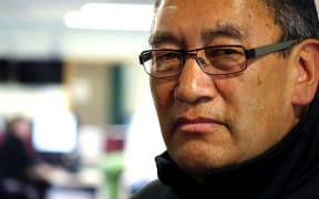 Hone Harawira in the Radio New Zealand Auckland Newsroom.