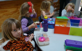 Lunch-time for children at Adelaide Early Childhood Centre in Wellington, but no sausage cake today.