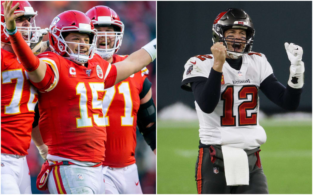 Kansas City Chiefs quarterback Patrick Mahomes and Tampa Bay Buccaneers quarterback Tom Brady.