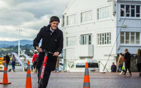 Wellington Mayor Justin Lester jumps on a Jump.