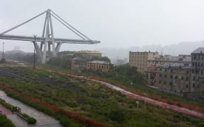 A handout picture from the Facebook account of Paola Pirrera shows a collapsed section of a viaduct on the A10 motorway in Genoa.