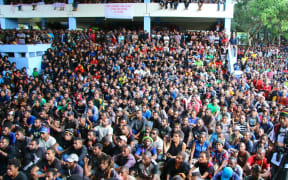 University of Papua New Guinea students gather to discuss their demand for the prime minister's resignation.