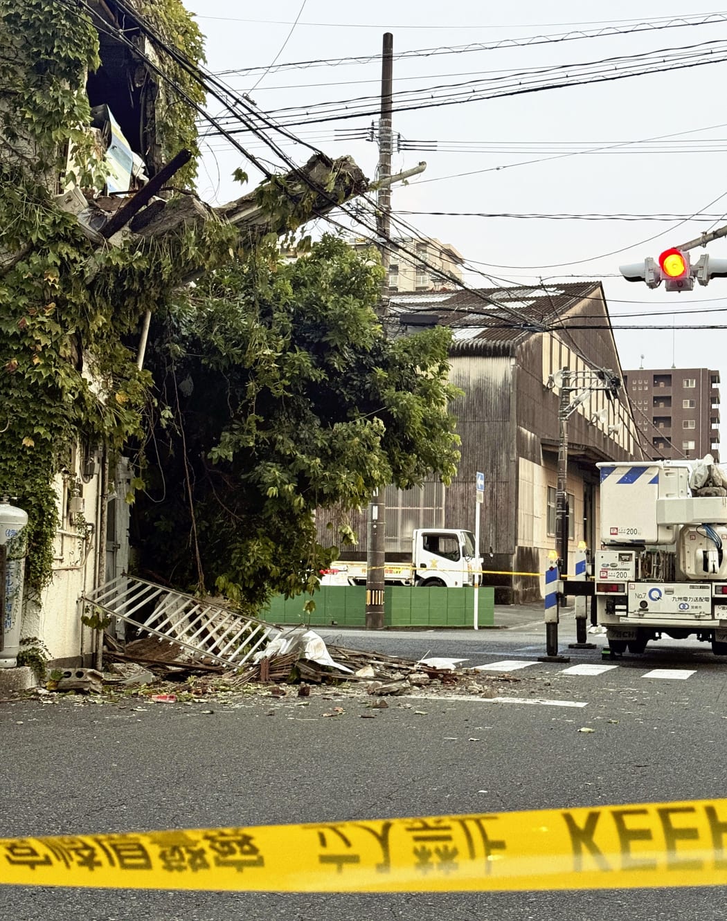 A house is collapsed due to a massive earthquake in Miyazaki City, Miyazaki Prefecture, southwestern Japan and Kyushu island region, on August 8, 2024. At 4:43 p.m. on Aug. 8th, the earthquake measuring magnitude 7.1 occurred off the coast of Miyazaki Prefecture, with its epicenter in the Hyuga-Nada Sea. The Japan Meteorological Agency is investigating whether the earthquake is related to “Nankai megathrust earthquakes.”( The Yomiuri Shimbun ) (Photo by Wataru Hatae / Yomiuri / The Yomiuri Shimbun via AFP)