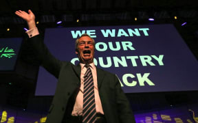 Nigel Farage at an EU Referendum campaign in 2016.