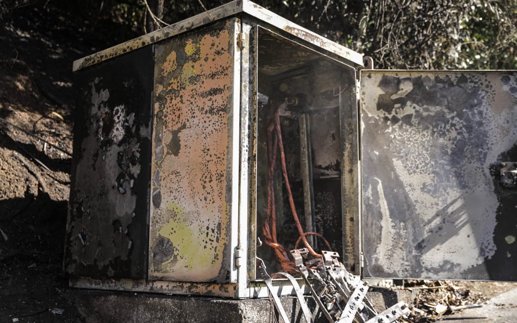 What remained of the transformer in Churton Park.