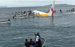 The Air Niugini plane in the lagoon off Weno airport in Chuuk.