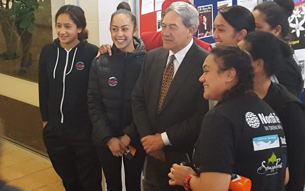 Winston Peters with some of the attendees after  the 'Battle for the North' debate in Whangarei.