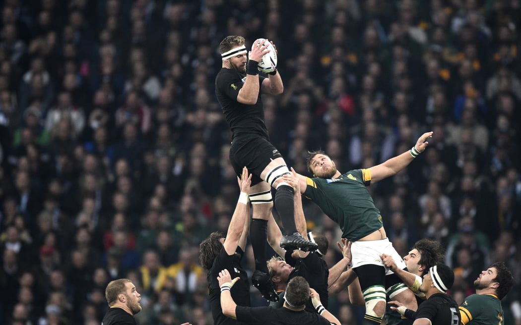 Kieran Read catches the line-out ball in a line out