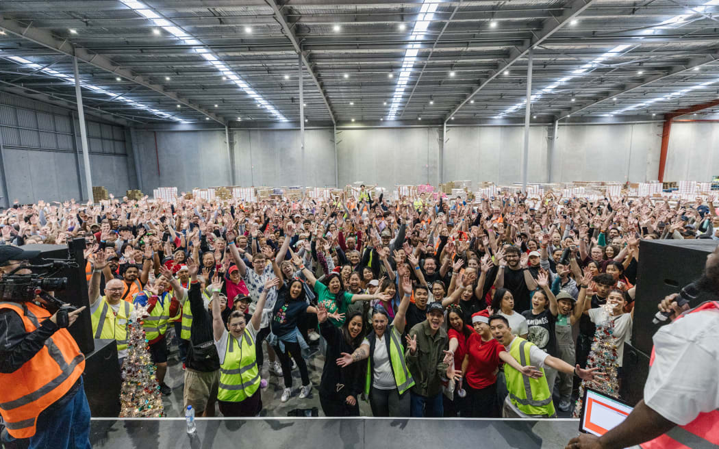 About 600 volunteers pack Christmas Boxes in Auckland.