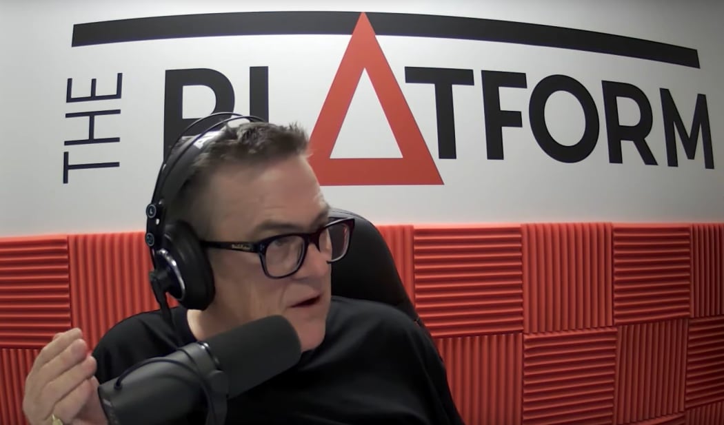 Sean Plunket broadcasting from the Wellington studio of The Platform.