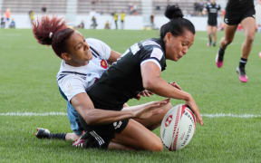 Player of the final Tyla Nathan-Wong scores during the Black Ferns win over France.