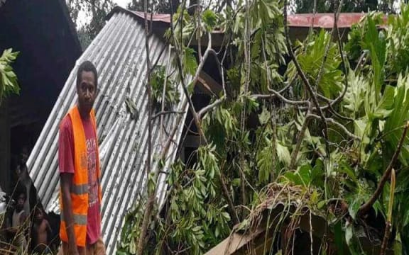 Destruction caused by severe tropical cyclone Lola from Merelava Island in Torba province.
