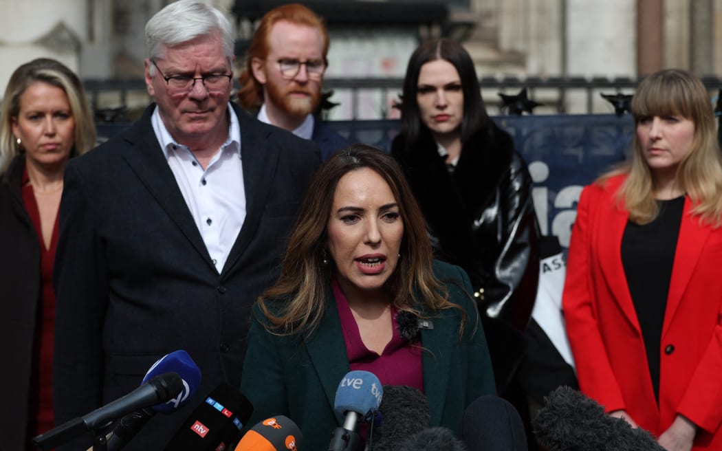 Stella Assange, the wife of WikiLeaks founder Julian Assange, delivers a speech outside The Royal Courts of Justice, Britain's High Court, in central London on March 26, 2024. Two UK judges delayed a decision on whether to grant Assange a last-ditch appeal against extradition to the United States, giving Washington three weeks to provide "assurances" in the case. (Photo by Daniel LEAL / AFP)