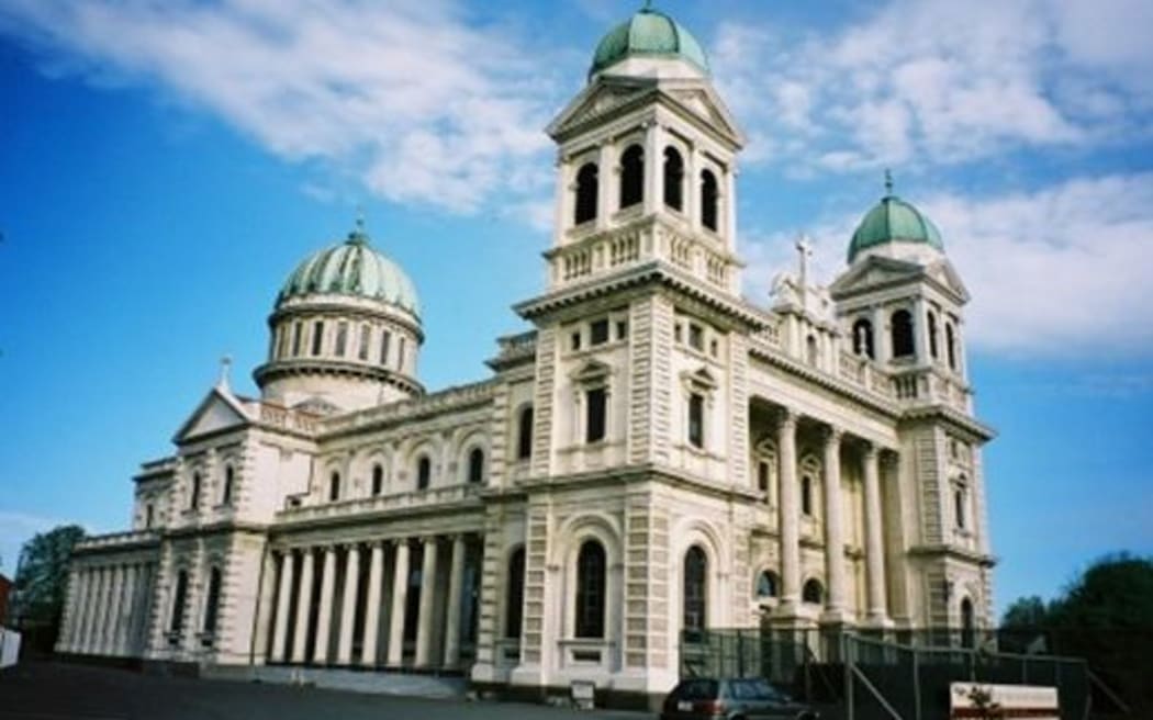 The cathedral is shown before it suffered major earthquake damage