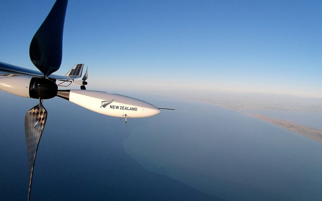 A recent Kea Aerospace flight test from Tāwhaki, with Kaitorete Spit in the background.
