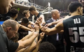 The Tall Blacks huddle during the World Cup qualifying match against South Korea.