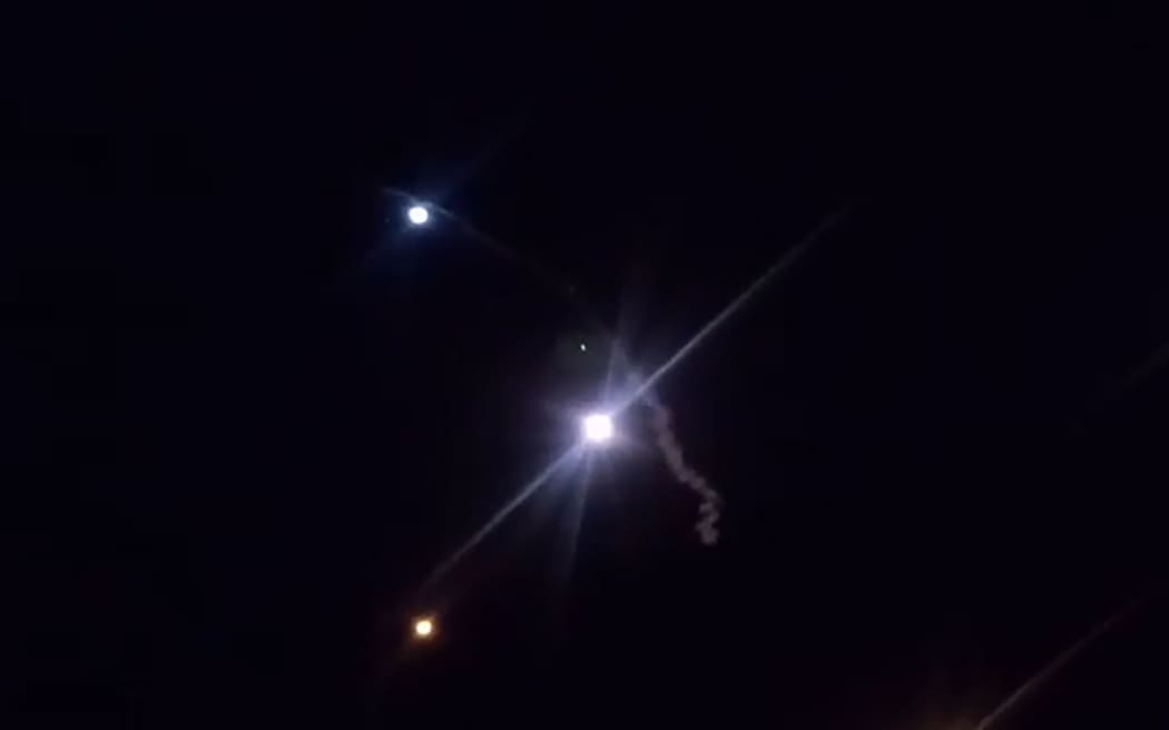 This still image from an Islamic Republic of Iran Broadcasting video that allegedly shows rockets launched from Iran against the US military base in Ein-al Asad in Iraq.