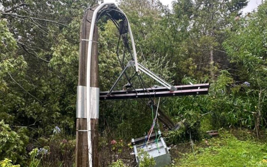 A damaged power pole near Warkworth.