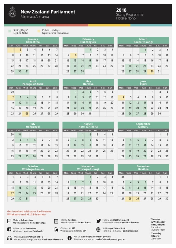 2018 Sitting Calendar