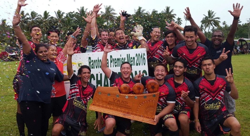 Puaikura FC celebrate winning the Cook Islands Round Cup in 2016.