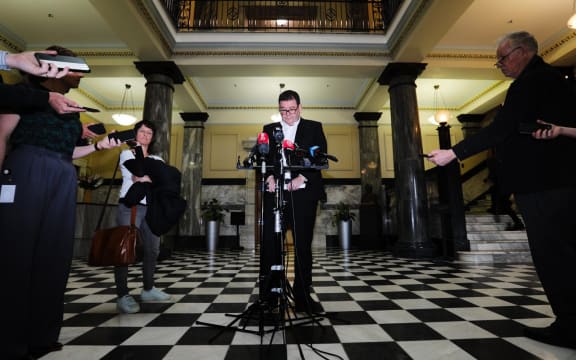 Labour finace spokesperson Grant Robertson speaks to media after the June quarter GDP result on 21 September, 2023.