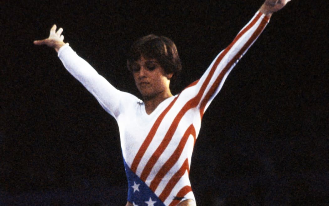 American gymnast Mary-Lou Retton performs her exercise on the balance beam during the 1984 Los Angeles Olympics.