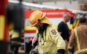 Firefighters at a blaze at house in Yule Street, Wellington.