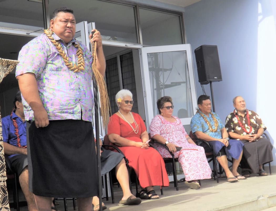 MP Fuimaono Te'o Samuelu Te'o, (standing), with other members of the Parliamentary Committee