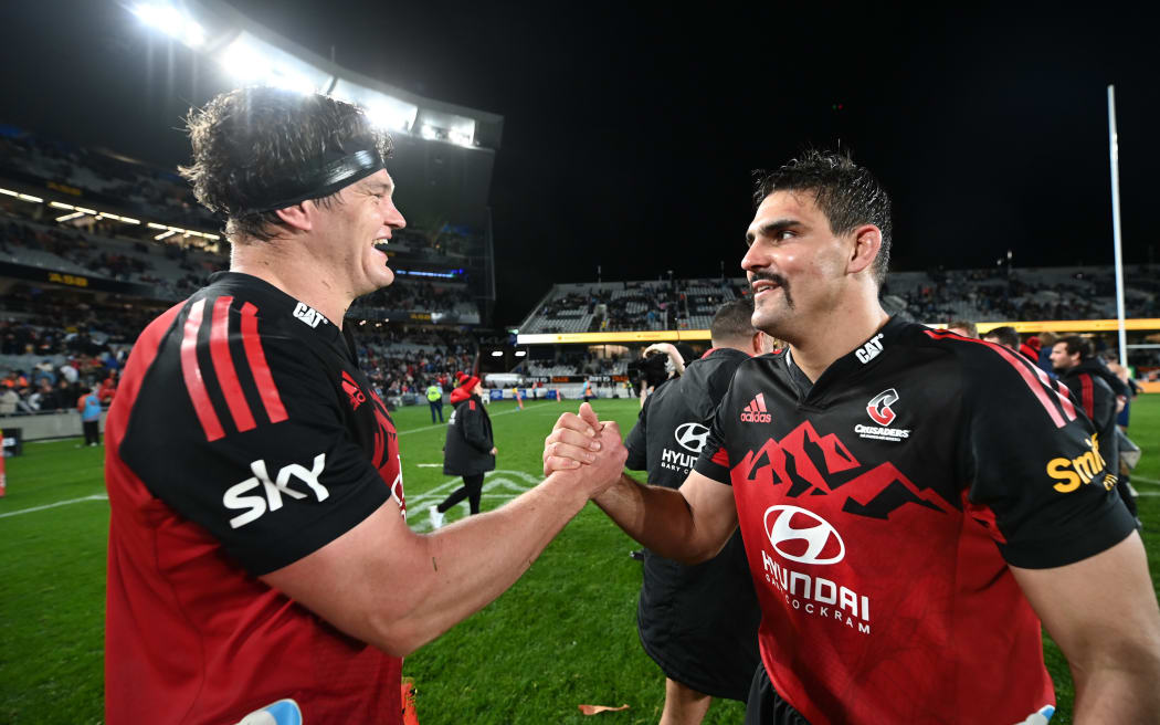 Scott Barrett and Pablo Matera.
Blues v Crusaders. Super Rugby Pacific Final.