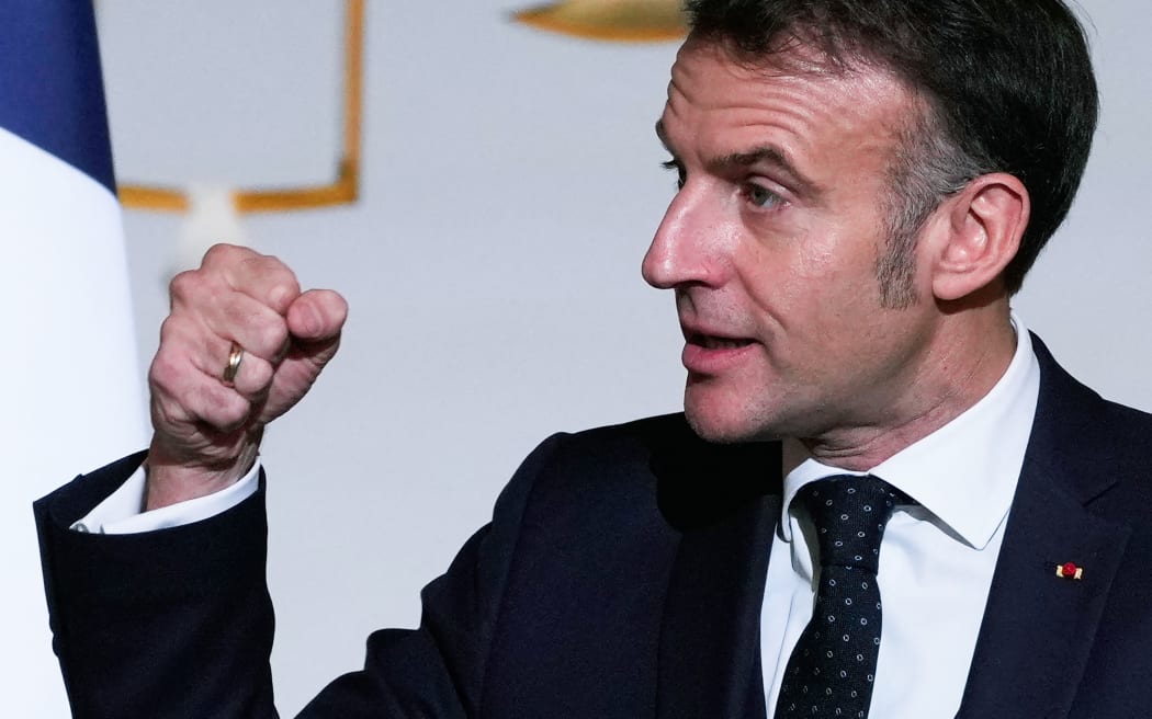 France's President Emmanuel Macron gestures as he delivers a speech to French ambassadors during the Ambassadors' Conference at the Elysee Palace in Paris on January 8, 2026.
