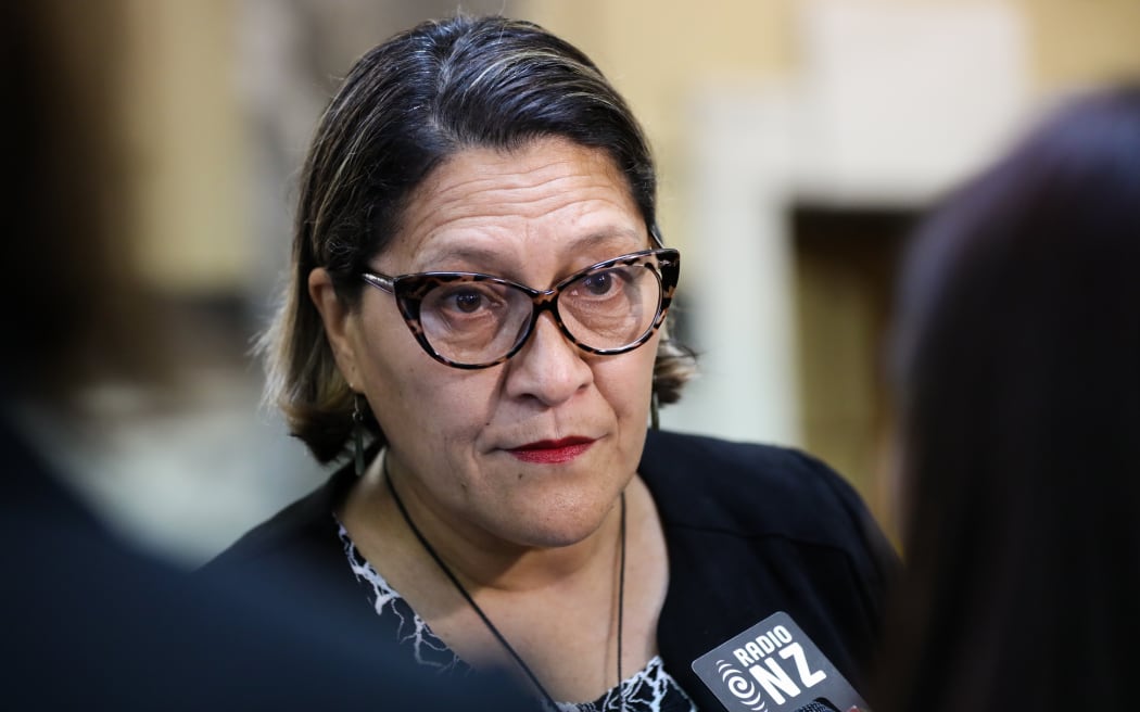 Labour MP Meka Whaitiri talks to media on her return to Parliament